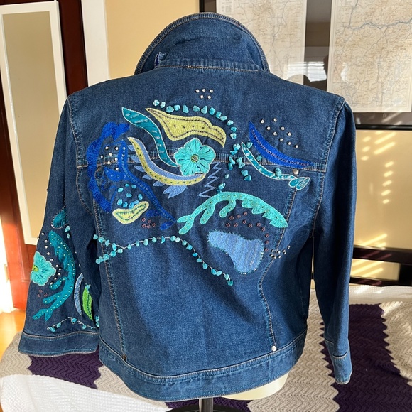Double D Ranch Blue Jean Denim Jacket Embroidered Bedazzled - Picture 4 of 10